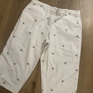 BRIGGS NEW YORK Women Size 16 White Embroidered Palm Tree Stretch Pant Capri